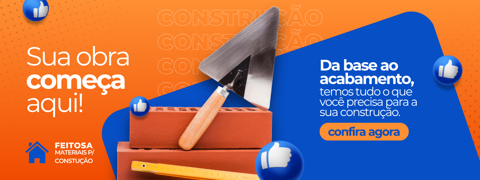 Banner Materiais De Construção Moderno Azul Laranja E Branco